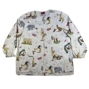 Vintage 90s Officially Licensed Curious George Zoo Print Scrub Jacket XL